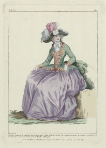 Gallerie des Modes et Costumes Français, 1787, TTT 390: The young amazon resting (...)