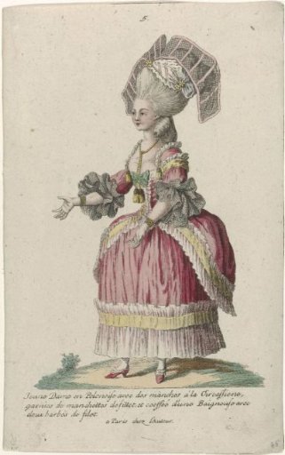 Gallery of French Fashions and Costumes, 1777, copy K 60: Young Lady in a Polonaise with Circassian Sleeves (...)