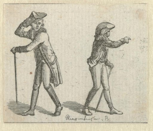 Habillemens de Leipsic, ca. 1785-1786: Two men with walking stick