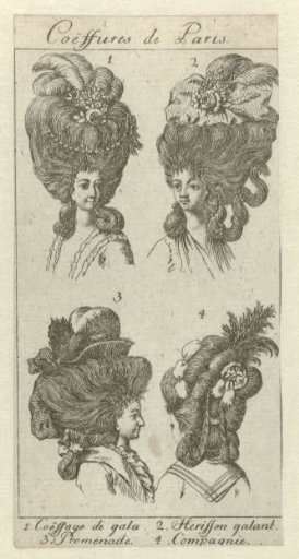 Coëffures de Paris, 1778-1780: Four ladies' hairstyles