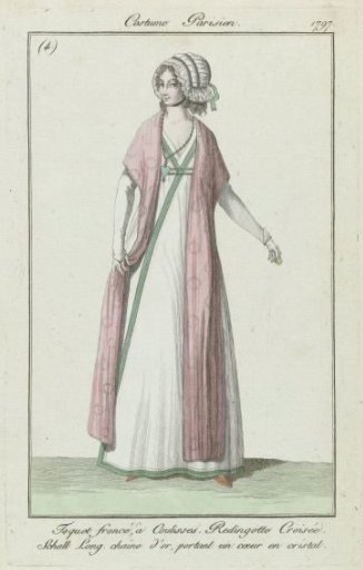 Journal des Dames et des Modes, Parisian Costume, August 1797, (4): Gathered Toquet with Drawstrings (...)