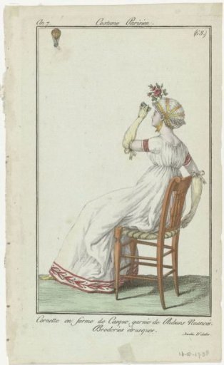 Journal des Dames et des Modes, Parisian Costume, 16 October 1798, Year 7, (68.): Helmet-Shaped Coiffure (...)