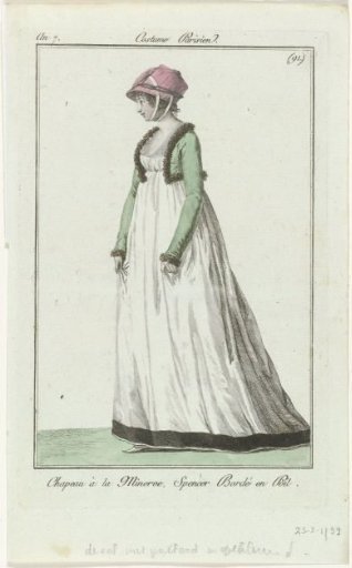 Journal des Dames et des Modes, Parisian Costume, 23 February 1799, Year 7 (91): Minerva Hat (...)