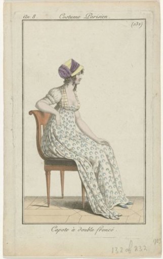 Journal des Dames et des Modes, Parisian Costume, 24 July 1800, Year 8 (132) or (232): Double-Fronted Capote