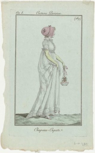 Journal des Dames et des Modes, Parisian Costume, 6 November 1799, Year 8 (169): Hat - Capote