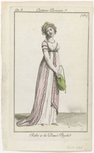 Journal des Dames et des Modes, Parisian Costume, 26 December 1799, Year 8 (182): Demi-Psyché Dress