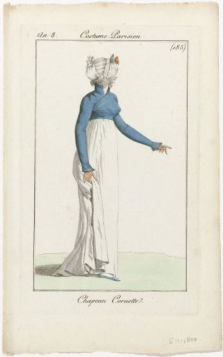 Journal des Dames et des Modes, Parisian Costume, 5 January 1800, Year 8 (185): Cornette Hat