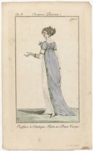 Journal des Dames et des Modes, Parisian Costume, 5 April 1800, Year 8 (205): Antique-style Coiffure (...)