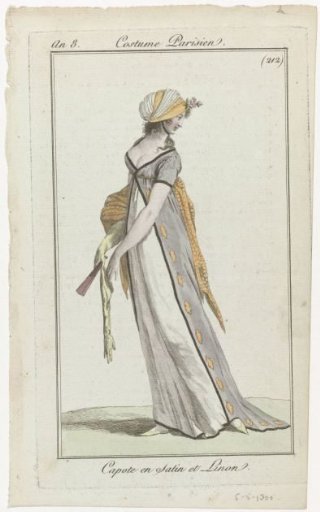 Journal des Dames et des Modes, Parisian Costume, 30 April 1800, Year 8 (212): Satin Capote (...)