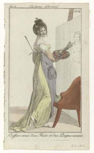Journal des Dames et des Modes, Parisian Costume, 6 November 1802, Year 11, (424): Headdress Ornamented with a Feather