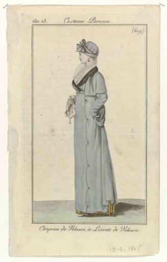 Journal des Dames et des Modes, Parisian Costume, 19 February 1805, Year 13, (619): Velvet Hat (...)
