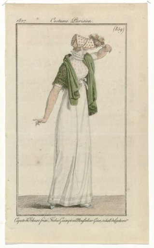 Journal des Dames et des Modes, Parisian Costume, 25 December 1807, (859): Fringed Velvet Cap (...)