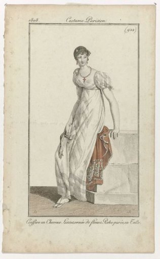 Journal des Dames et des Modes, Parisian Costume, 25 September 1808, (922): Hairstyle in Hair (...)
