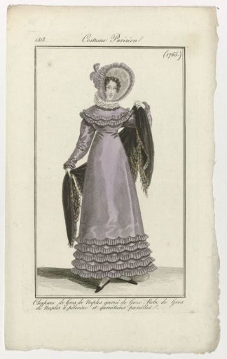 Journal des Dames et des Modes, Parisian Costume, 10 October 1818, (1765): Hat of Gros de Naples (...)