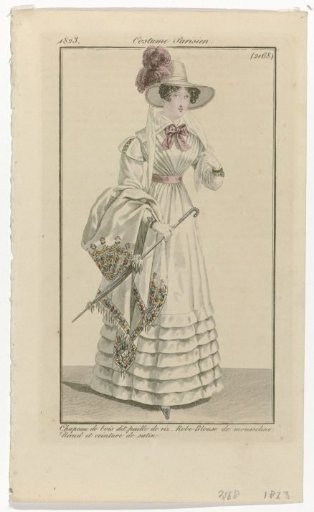 Journal des Dames et des Modes, Parisian Costume, 25 July 1823, (2168): Wood Hat, so-called Rice Straw (...)