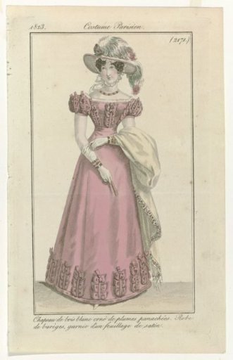 Journal des Dames et des Modes, Parisian Costume, 10 August 1823, (2171): White Wood Hat (...)