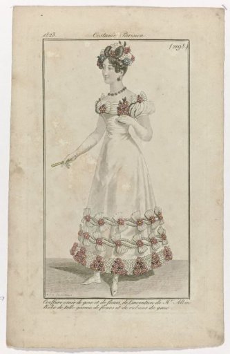 Journal des Dames et des Modes, Parisian Costume, 5 December 1823, (2198): Hairstyle adorned with gauze (...)