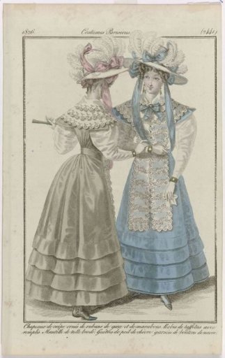 Journal des Dames et des Modes, Parisian Costumes, 25 September 1826, (2441): Crepe Hats (...)