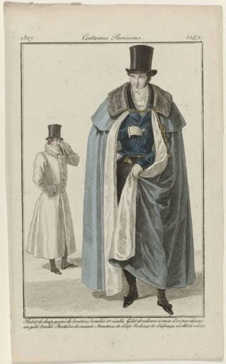Journal des Dames et des Modes, Parisian Costumes, 15 January 1827, (2471): Cloth coat trimmed with buttons (...)