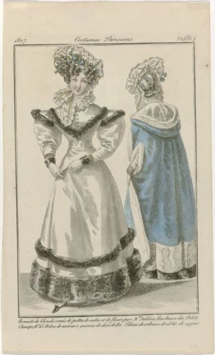 Journal des Dames et des Modes, Parisian Costumes, 28 February 1827, (2482): Blonde Bonnets (...)
