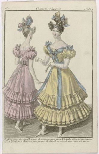 Journal des Dames et des Modes, Parisian Costume, 15 September 1827, (2534): Hairstyle adorned with a double bow (...)