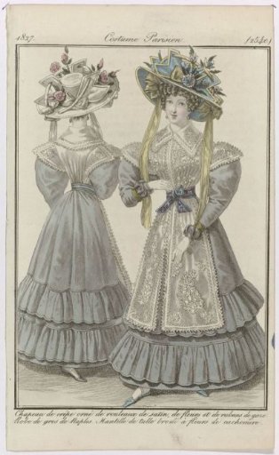 Journal des Dames et des Modes, Parisian Costume, 5 October 1827, (2540): Crepe hat (...)