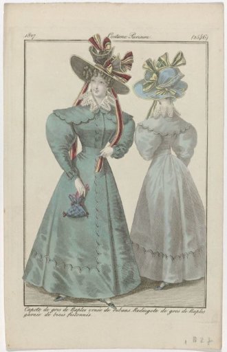 Journal des Dames et des Modes, Parisian Costume, 31 October 1827, (2546): Capote of gros de Naples (...)