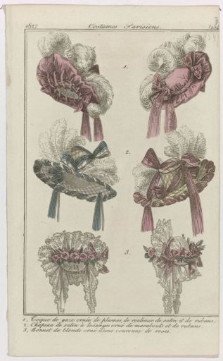 Journal des Dames et des Modes, Parisian Costumes, 31 October 1827, (2547): 1, Gauze toque (...)