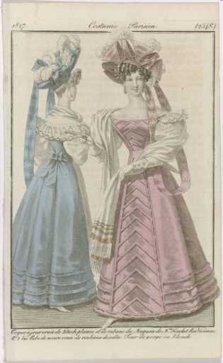 Journal des Dames et des Modes, Parisian Costume, 5 November 1827, (2548): Openwork toque adorned (...)