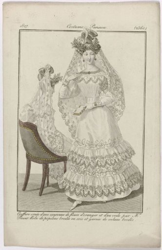 Journal des Dames et des Modes, Parisian Costume, 20 December 1827, (2560): Hairstyle adorned with a crown (...)