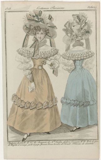 Journal des Dames et des Modes, Parisian Costumes, 31 May 1828, (2602): Hat of rice straw (...)