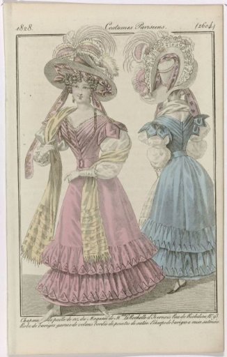 Journal des Dames et des Modes, Parisian Costumes, 5 June 1828, (2604): Hat of rice straw (...)