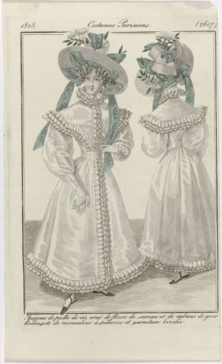 Journal des Dames et des Modes, Parisian Costumes, 15 June 1828, (2607): Hat of rice straw (...)