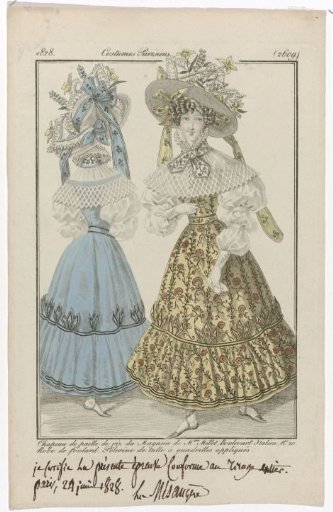 Journal des Dames et des Modes, Parisian Costumes, 25 June 1828, (2609): Hat of rice straw (...)
