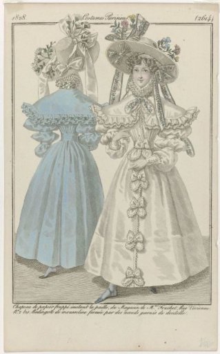 Journal des Dames et des Modes, Parisian Costumes, 15 July 1828, (2614): Hat of stamped paper (...)