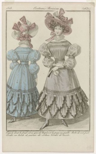 Journal des Dames et des Modes, Parisian Costumes, 15 September 1828, (2630): Bonnet with a front (...)