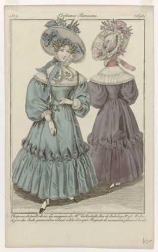 Journal des Dames et des Modes, Parisian Costumes, 10 May 1829, (2693): Hat of rice straw (...)