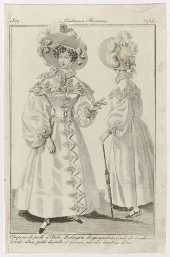 Journal des Dames et des Modes, Parisian Costumes, 31 July 1829, (2714): Hat of straw (...)