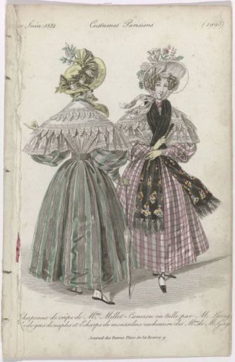 Journal des Dames et des Modes, Parisian Costumes, 20 June 1832, (2993): Crepe Hats (...)