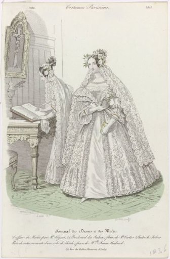 Journal des Dames et des Modes, Parisian Costumes 1836 (3351): Bridal Hairstyle (...)