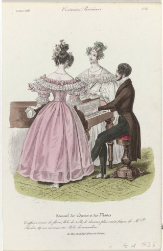 Journal des Dames et des Modes, Parisian Costumes, 25 March 1836, (3354): Hairstyles adorned with flowers (...)