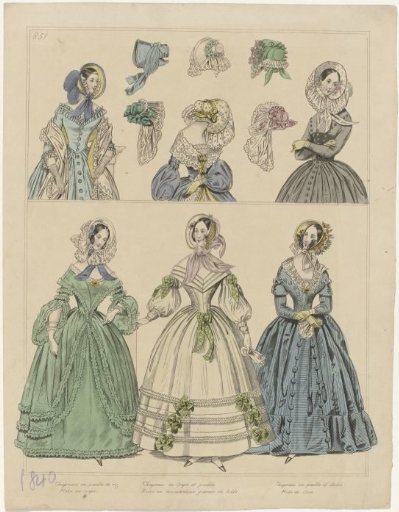 Townsend's Monthly Selection of Parisian Costumes, 1840, No. 851 : Chapeaux en paille de riz (...)