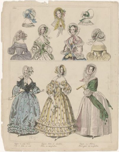 Townsend's Monthly Selection of Parisian Costumes, 1839, No. 805 : Capote en crêp (...)