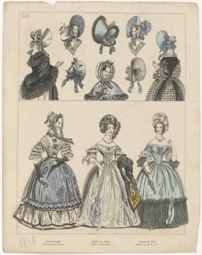 Townsend's Monthly Selection of Parisian Costumes, 1838, No. 703 : Bonnet en tull (...)