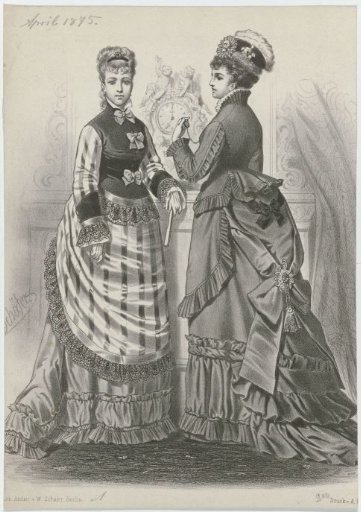 Two Women by a Clock, April 1875, Atelier v. W. Schäfer, Berlin