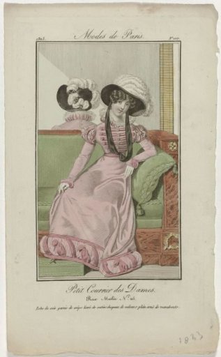 Petit Courrier des Dames, 1823, No. 107: Silk Dress Trimmed with Crepe (...)