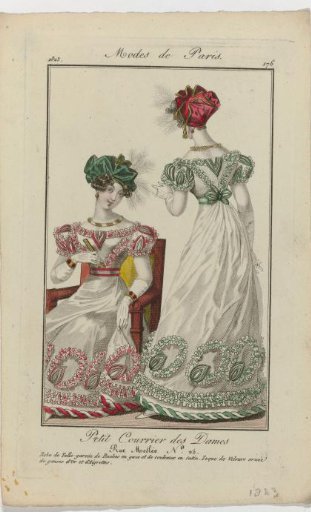 Petit Courrier des Dames, 1823, No. 176: Tulle Dress Trimmed with Ruffles (...)