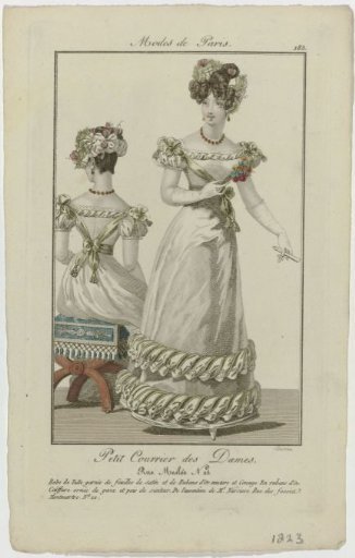 Petit Courrier des Dames, 1823, No. 183: Tulle Dress Trimmed with Leaves (...)