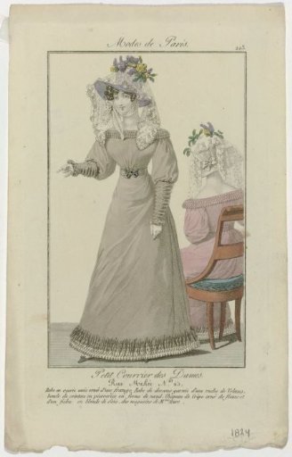 Petit Courrier des Dames, 1824, No. 213: Plain Ecru Dress Ornamented (...)