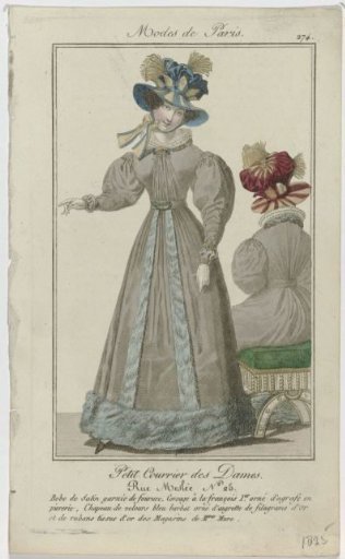 Petit Courrier des Dames, 1825, No. 274: Satin Dress Trimmed with Fur (...)